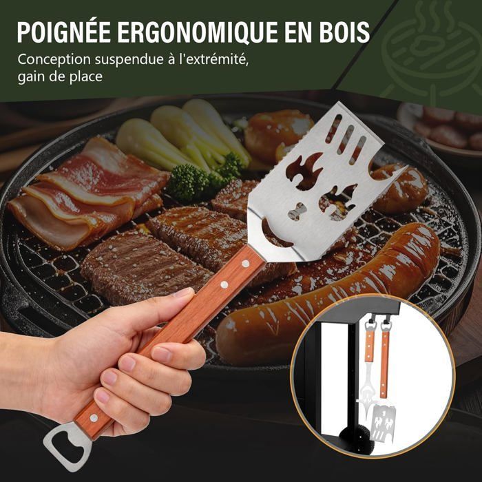 Juego de 4 utensilios de acero inoxidable para barbacoa, accesorios para barbacoa, kit para barbacoa con espátula y cepillo, accesorios para parrilla
