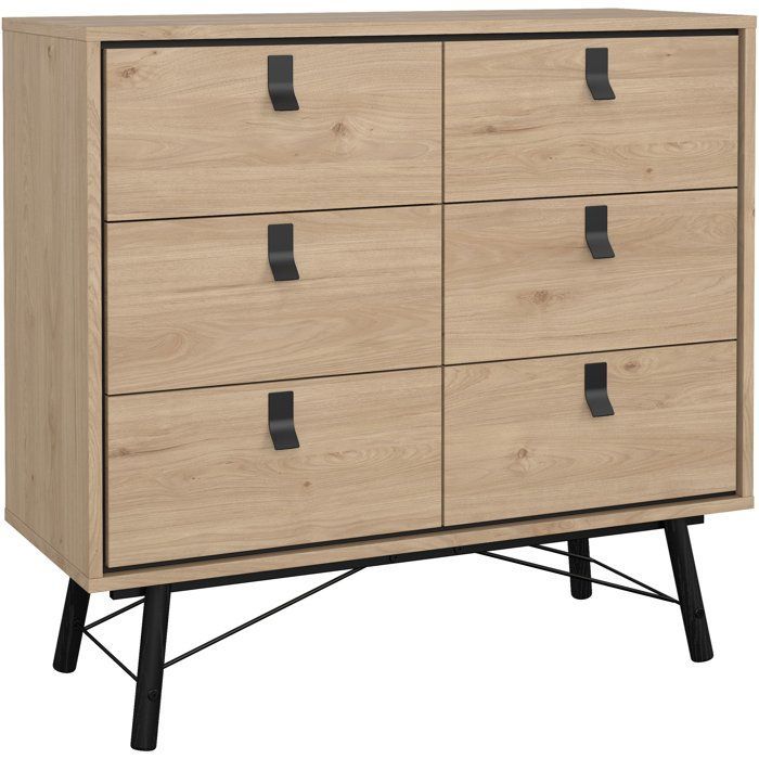 Commode RY - 6 Tiroirs - Décor Chêne - L101,8 x P40,1 x H94,8 cm