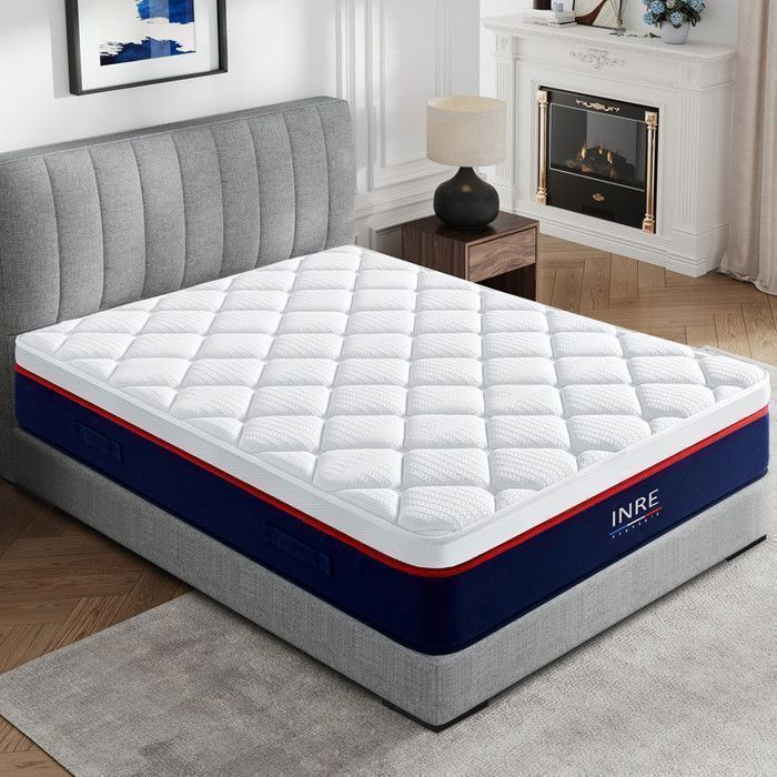 Colchón INRE 140x200 cm, 30 cm - Espuma viscoelástica, reversible, 7 zonas ergonómicas, tejido ecológico y transpirable, confort óptimo.