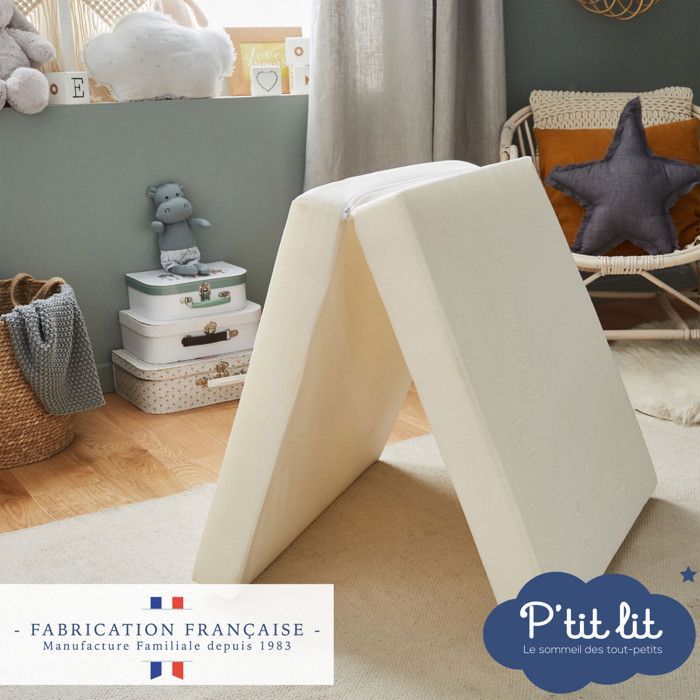 P'tit Lit - Materassino da viaggio per neonati - 60x120 cm - Pieghevole - Spessore 7 cm: Morbido e confortevole - Ideale per un uso occasionale