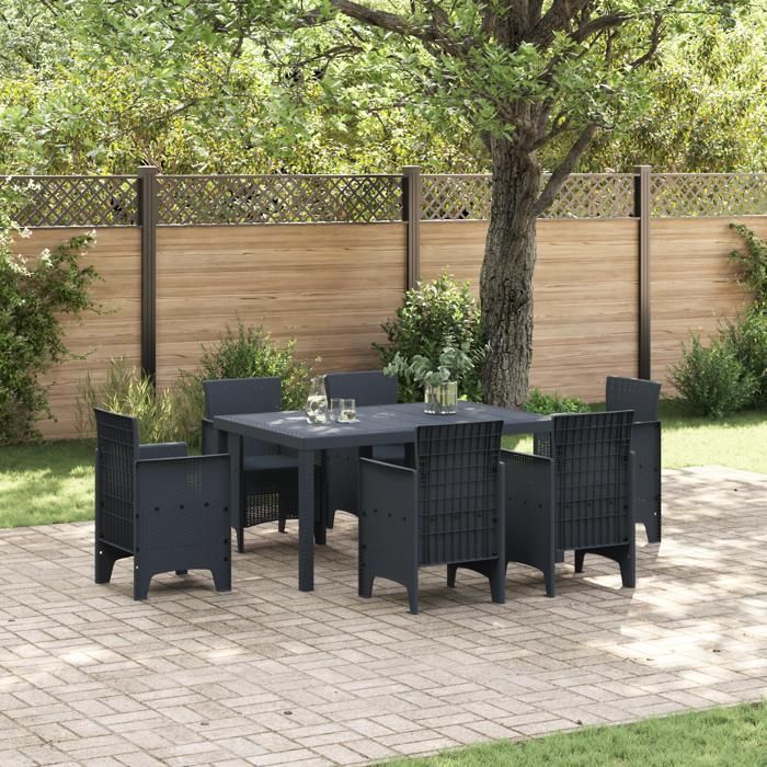 Tavolo moderno da esterno - Tavolo da giardino antracite 150x100x73 cm in polyrattan @FR(239607)