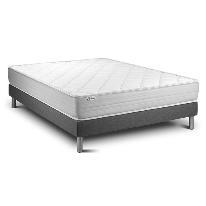 Ensemble Matelas Sommier 160x200 cm - Sommier Gris (en kit) - Vitalmemo