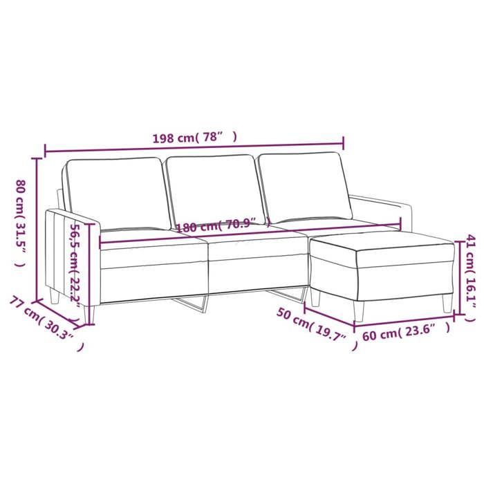 vidaXL 3-Seater Sofa with Footrest, Black, 180 cm, Velvet, sofa, sofa with footrest, three-seater sofa, 3201060
