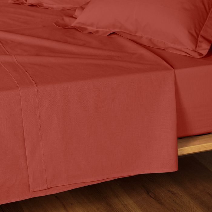 Plat laken 240 x 300 cm 100% katoen 57 draden Terracotta - Afgewerkt met zoom (2 personen)