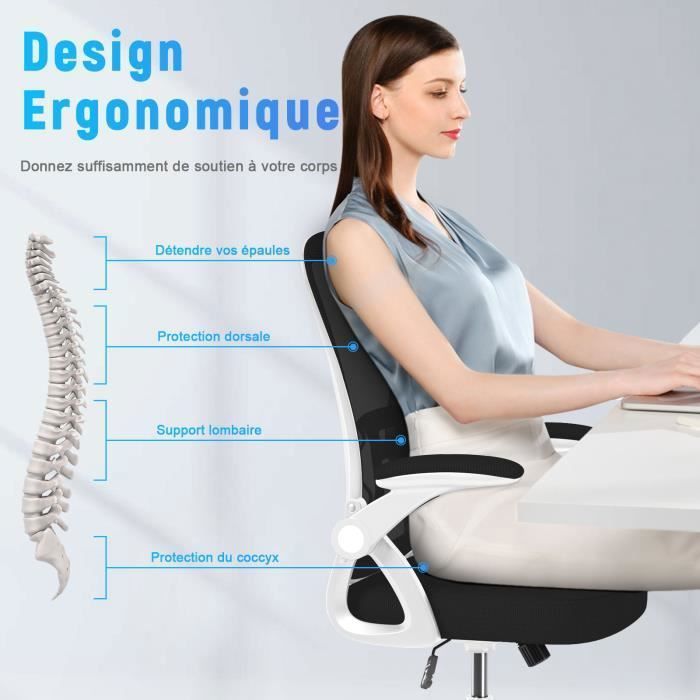 Silla de oficina ergonómica BIGZZIA, silla de escritorio, altura ajustable, 50 x 50 x (92-102) cm, peso máximo 150 kg, blanca.