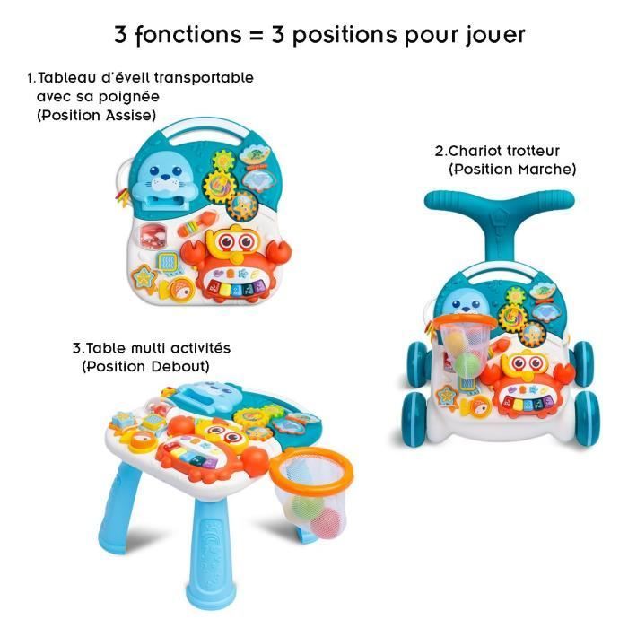 Andador de actividades 3 en 1 CARETERO - Turquesa - Mesa multifuncional interactiva