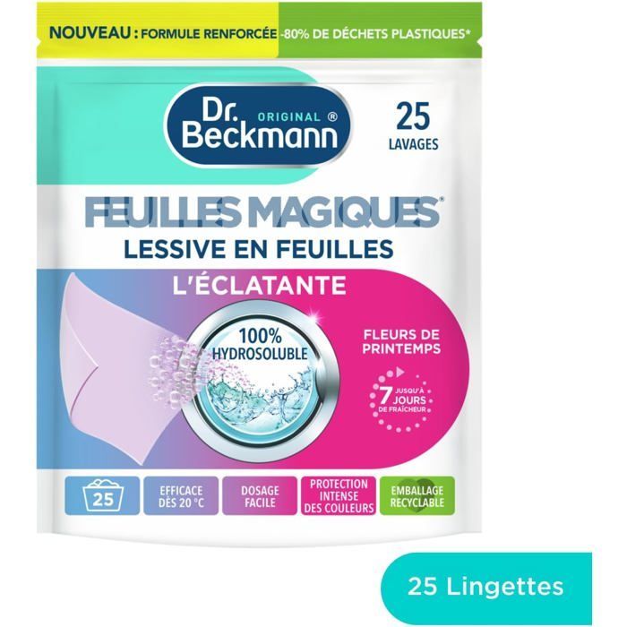 Lessive en feuilles L'ÉCLATANTE | Format pré-dosé, pratique et léger | 100% hydrosoluble, facile à utiliser et ranger | 25 feuilles