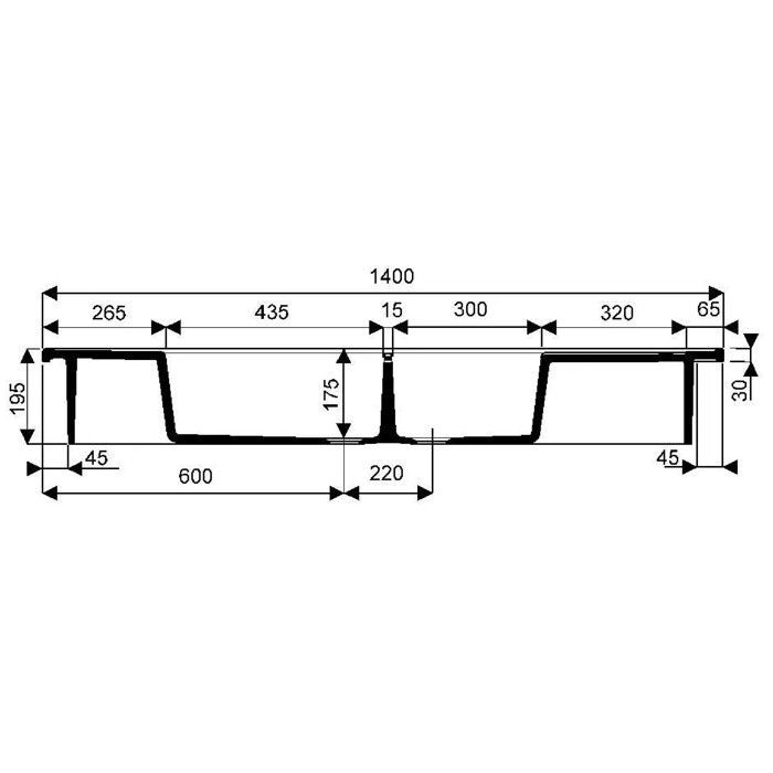 Fregadero empotrable reversible Roanne con 2 cubetas + 2 escurridores, 140x60 cm, blanco