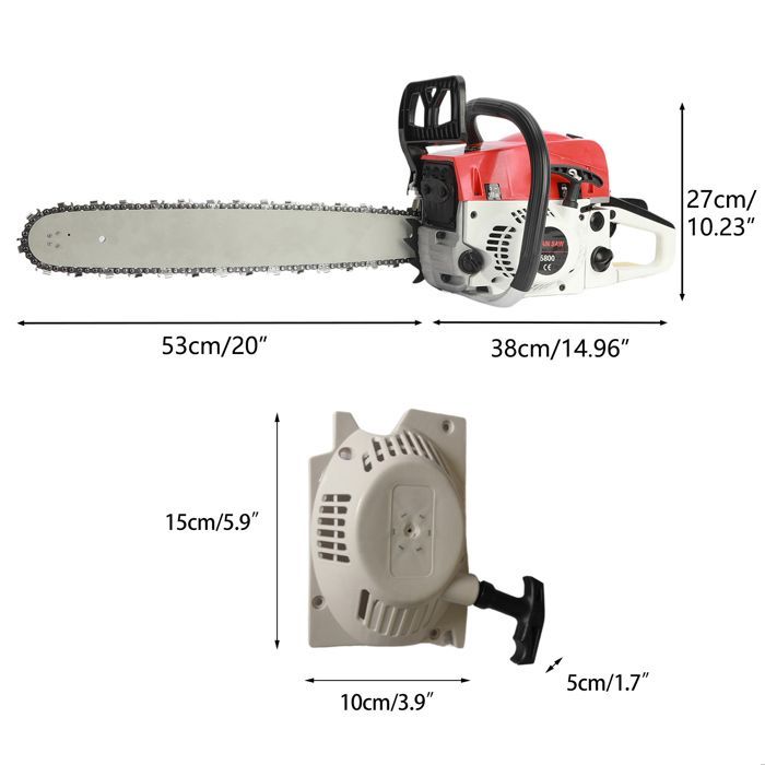 Benzinekettingzaag - FLASIDU - 2,4 kW/3,2 pk - 50 cm - 13000 tpm - 2-takt - 58 cc - 6,8 kg - 55 cm zaagblad