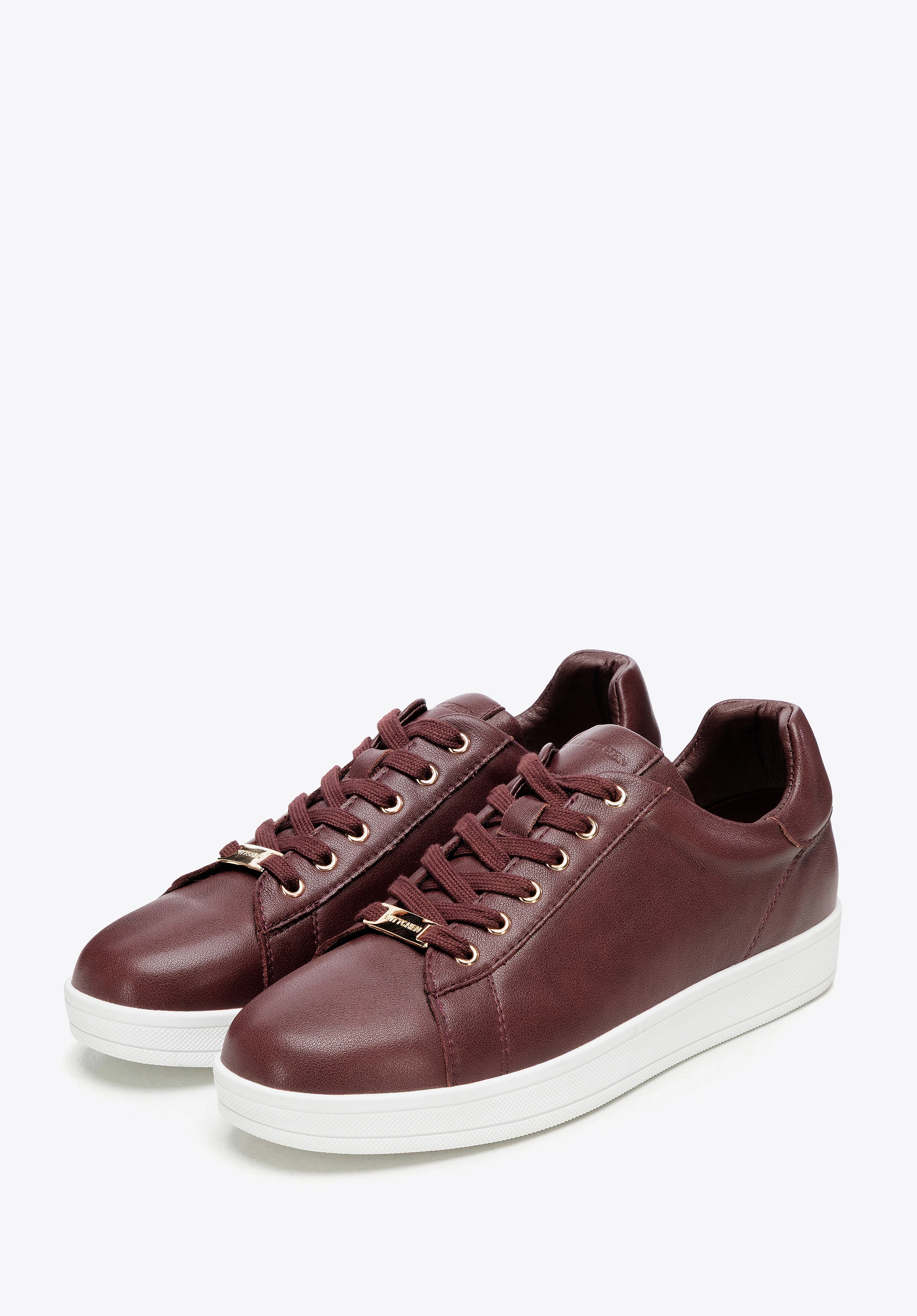 Damskie sneakersy skórzane na platformie bordowe