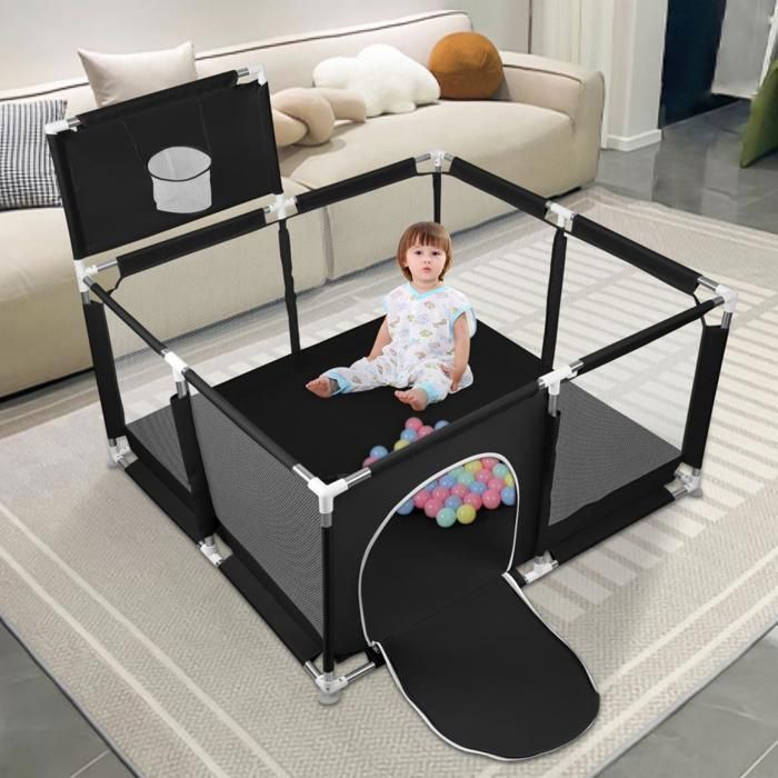 Parque infantil XUANYU - Con ventosas + puerta con cremallera + pelotas de juego - Parque infantil para interior y exterior - Negro