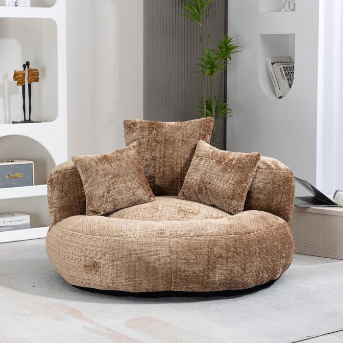Puf Lemonbest con tres cojines, ideal para dormitorio y salón, sofá reclinable, 108 × 108 × 52 cm - Chenilla marrón