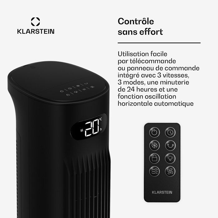 Ventilador enfriador de aire - Klarstein Polar - 300 m³/h - 5 L - 30 m² - 3 modos - 75 W - Control remoto - Aplicación