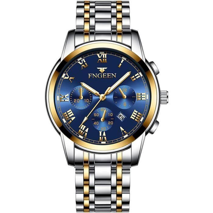 Montre Bracelet pour Hommes Daffaires en Acier Inoxydable Etanche Aiguilles Lumineuses Date Automatique Chronographe
