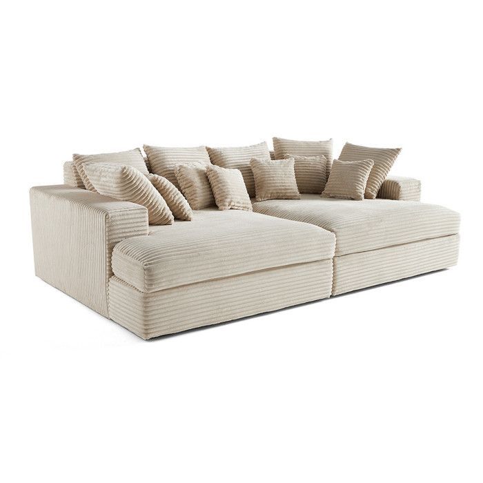 Collins - Sofá recto de 4 plazas con doble chaise longue - Asiento profundo - Pana de canalé ancho - Beige