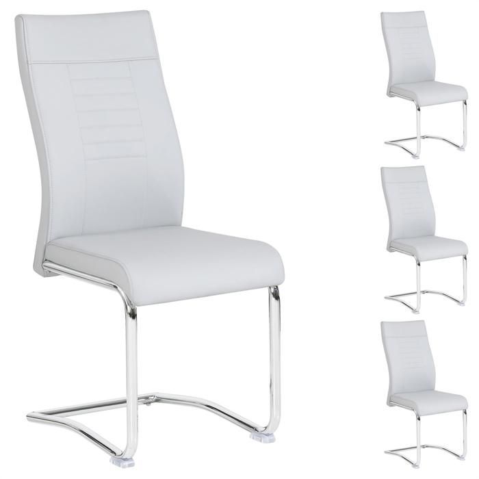 Lot de 4 chaises de salle à manger ou cuisine LOANO, Chaise cantilever avec assise rembourrée et piètement en métal chromé, Gris