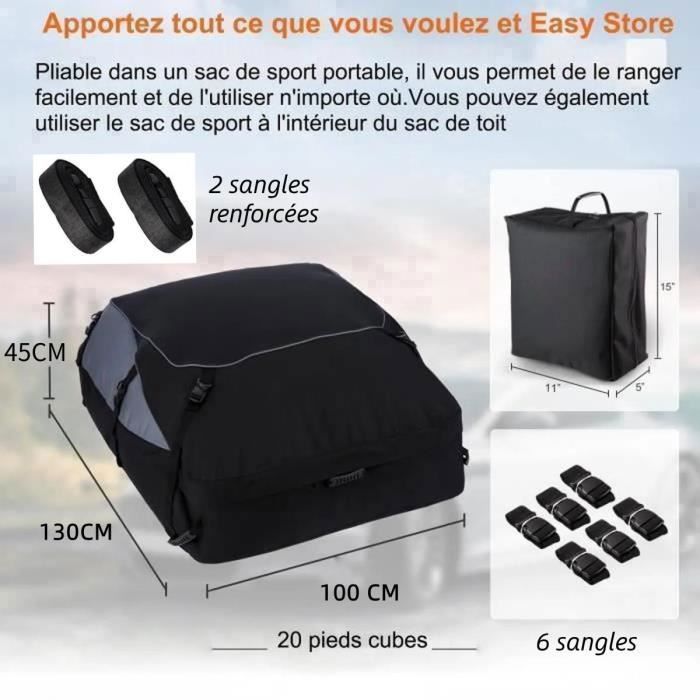 Sac De Toit Voiture - TOOLUCK- 580L - Coffre Toit Pliable - 900D Tissu d'Oxford - 8 Sangles - Imperméable pour Diverses Voitures