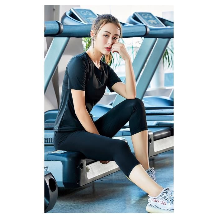 Camiseta de mujer transpirable - INSFITY - Manga corta - Negra - Impermeable - Fitness