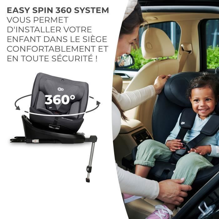 Silla de coche infantil Kinderkraft I-360 I-SIZE, 40–150 cm, giro de 360°, ISOFIX, pata de apoyo, H-GUARD, reposacabezas ajustable, gris