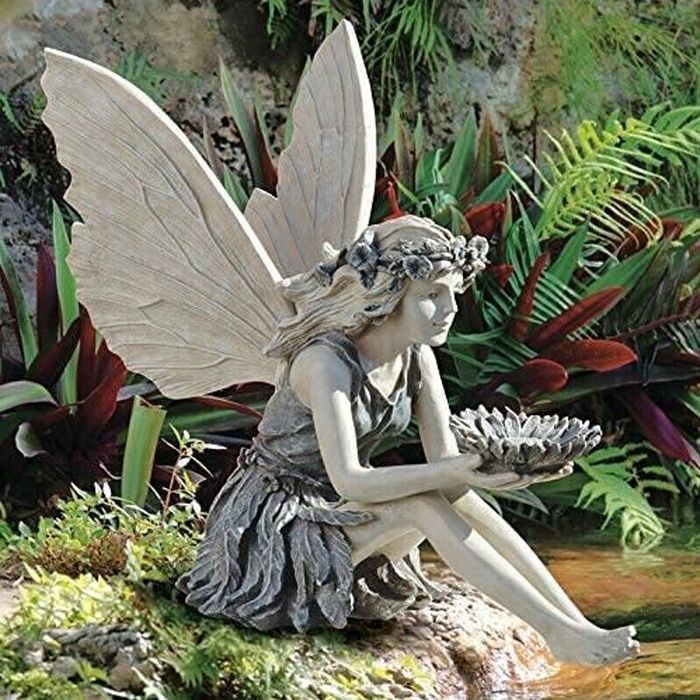 fontaines Qagazine Décoration de jardin Fée de tournesol Statue de fée 2 tons Mangeoire à oaux pour 868