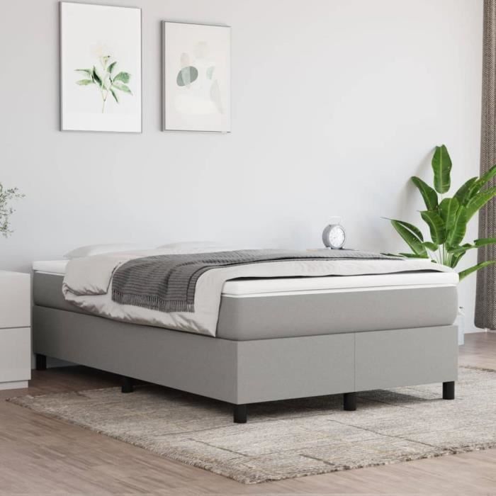Base de cama estofada - AKOZON - 120x200 cm - Cinza claro - Com molas - Estrado de madeira compensada