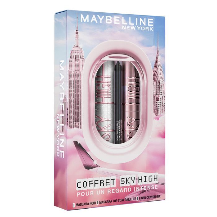 Set de maquillaje intenso para ojos - MAYBELLINE NEW YORK - Delineador de ojos en gel + Máscara de pestañas Very Black - 3 productos