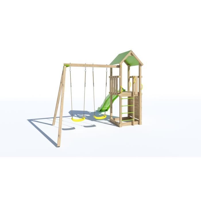 Zona de juegos de madera TRIGANO SMART XPERIENCE: 2 columpios, 1 tobogán, 1 rocódromo - 7 niños