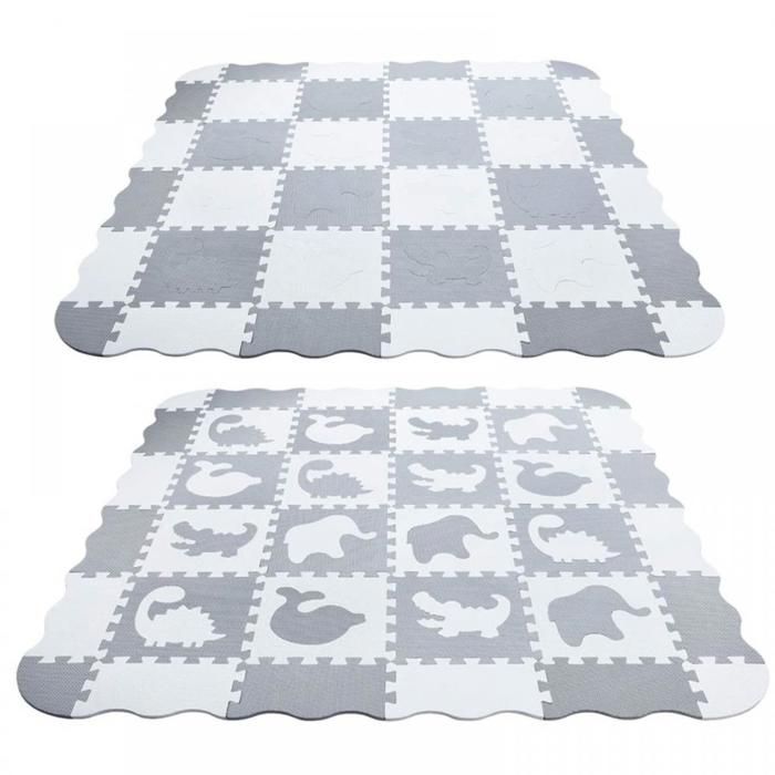 Set mit 16 Baby-Spielmatten mit Tiermotiven – ERROLVES – Spielbereich – Einzelstück 30 x 30 cm – Weiß und Grau