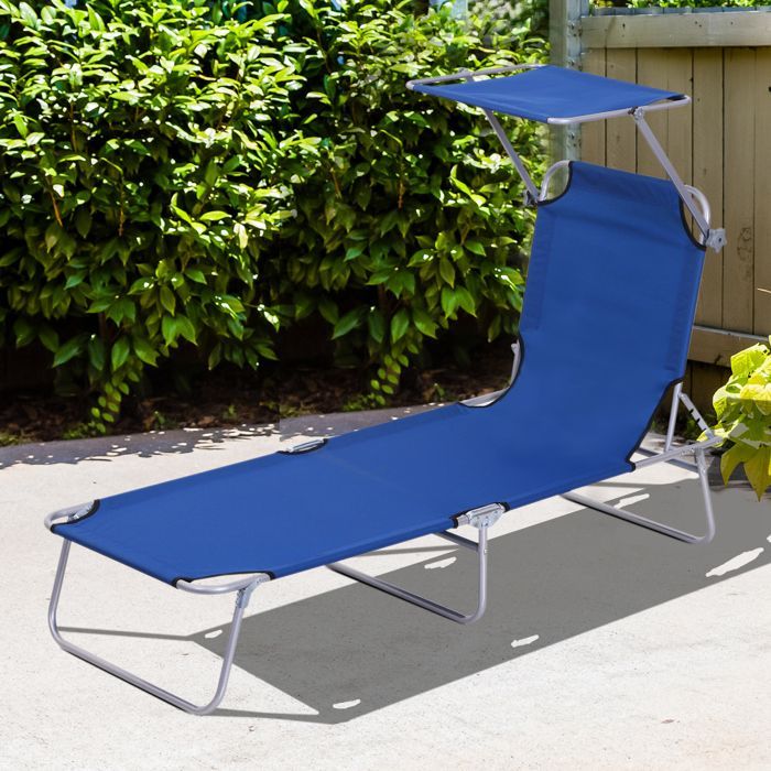 Lettino prendisole - Outsunny - pieghevole, schienale reclinabile, parasole regolabile in più posizioni - metallo - 187x58x36cm - blu