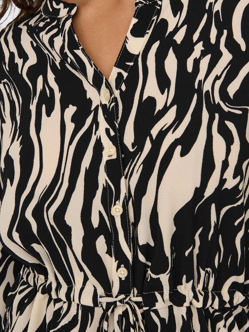 Korte jurk met V-hals - BEIGE