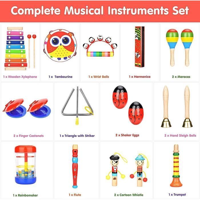 Kindermusikinstrumente - ZGEER - Mit Schüttel- und Klopfinstrumenten - Mit Aufbewahrungstasche