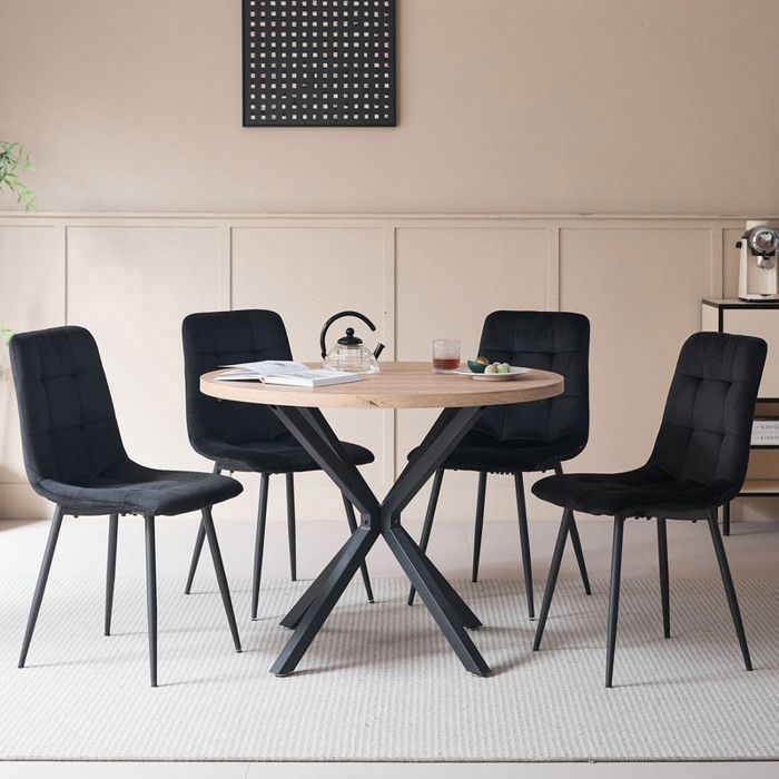 Lot de 4 chaises - Chaises en velours - Chaise de salle à manger contemporaine - 44 Lx41 Px50 H cm - noir