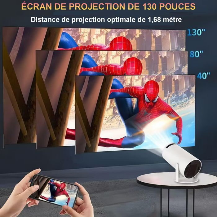 Proyector de vídeo - Miniproyector - 1280*720p, 150 ANSI, rotación de 180°, 40-130 pulgadas, WiFi 6, BT5.0, corrección trapezoidal