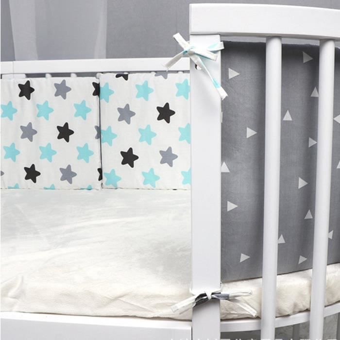 Protector de cuna de 200 x 30 cm, cojín anticolisión para cuna, protector de cuna de algodón transpirable, estrella gris oscuro