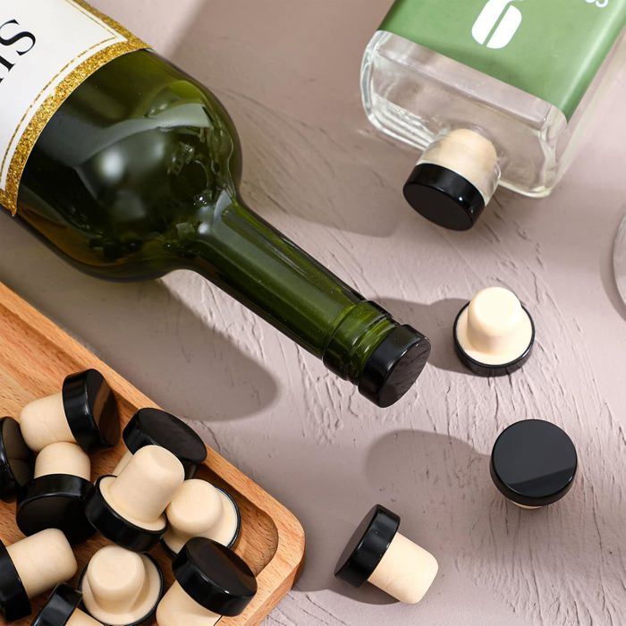 Lot de 30 bouchons à vin en liège en forme de T – Bouchons d'étanchéité réutilisables pour bouteilles de vin/bière et objets