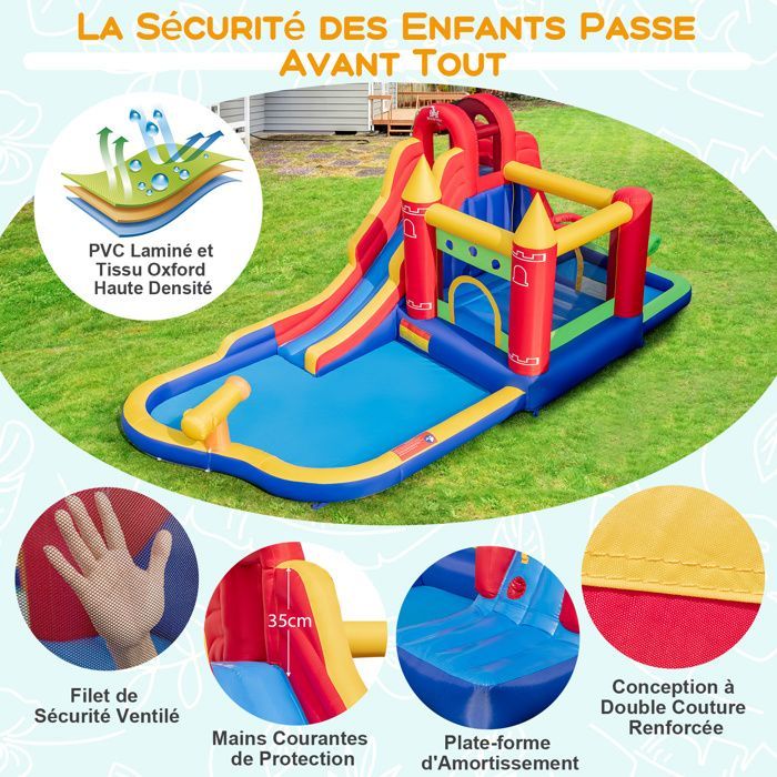 Castillo hinchable DREAMADE 9 en 1 para niños con soplador de 680 W, tobogán, trampolín, piscina, 50 pelotas, cañón de agua y rocódromo.