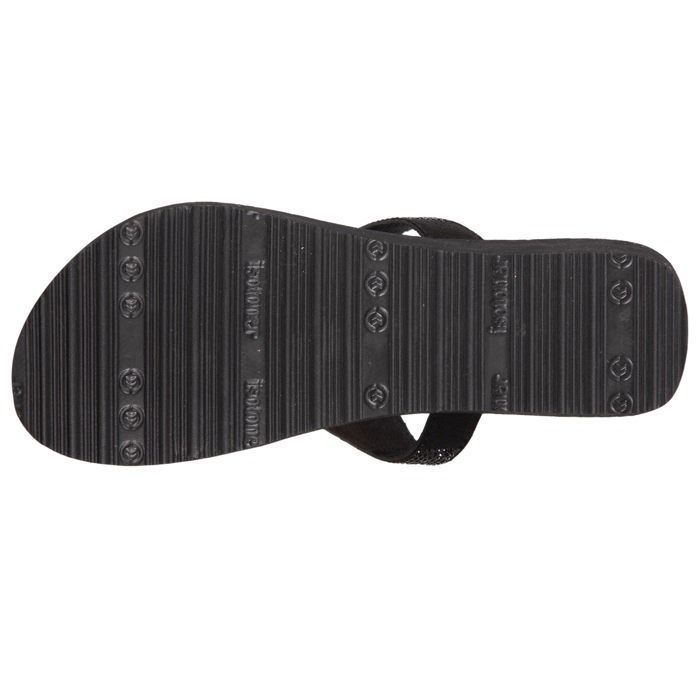 Chanclas Isotoner negras para mujer con tacón de 4 cm y parte superior ancha con cuentas.