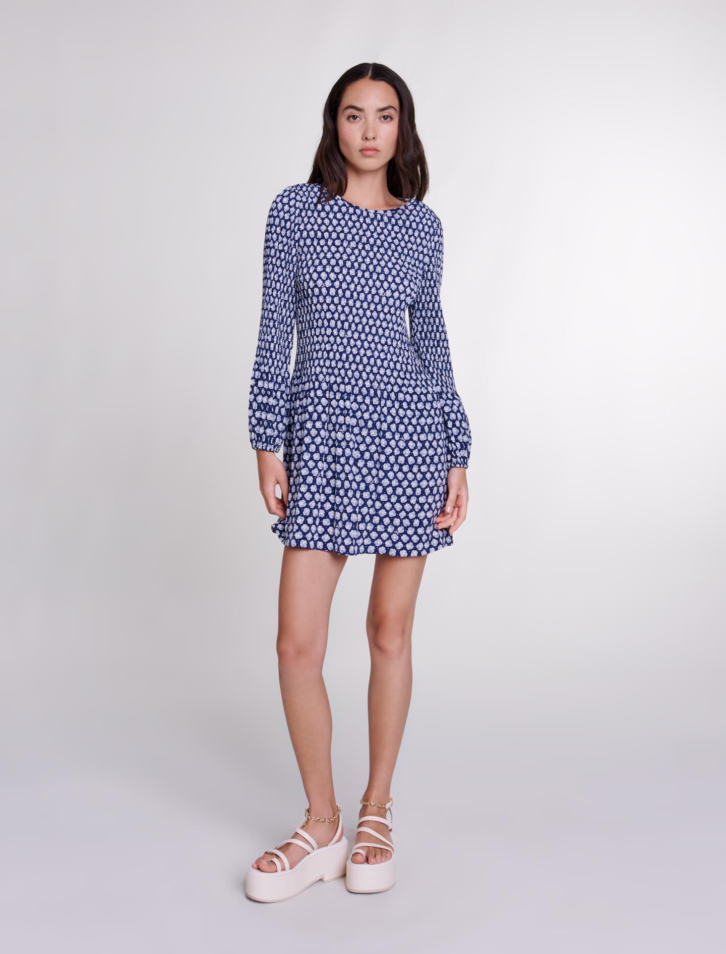 Rochie scurtă cu imprimeu floral - Clover bleumarin/ecru