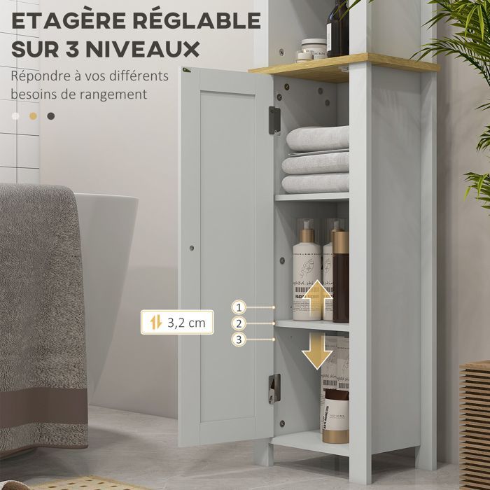 Kleankin - Bathroom column cabinet - Wood - 34x23x165cm - White