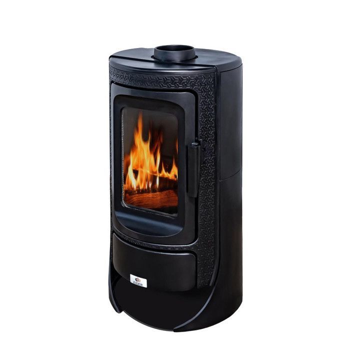 Estufa de leña de hierro fundido ROYCE de 9,2 kW – 78 % de eficiencia – Calienta 205 m³ – Salida de humos de 150 mm – Diseño compacto y robusto – Clase A