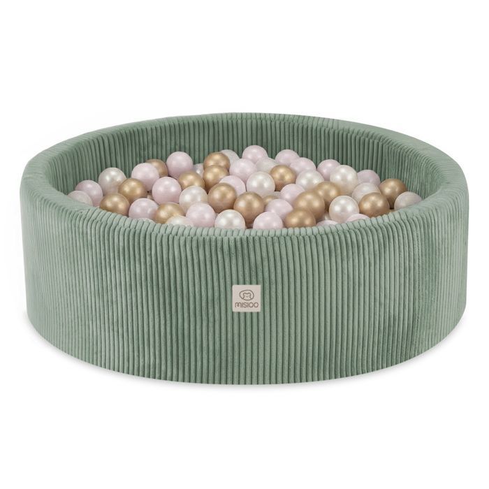 Piscine à Balles pour Bébé Enfants pour la Chambre MISIOO Ronde Velours Côtelé Vert 90x30 cm 300 Balles: Rose/Doré/Blanc Perle
