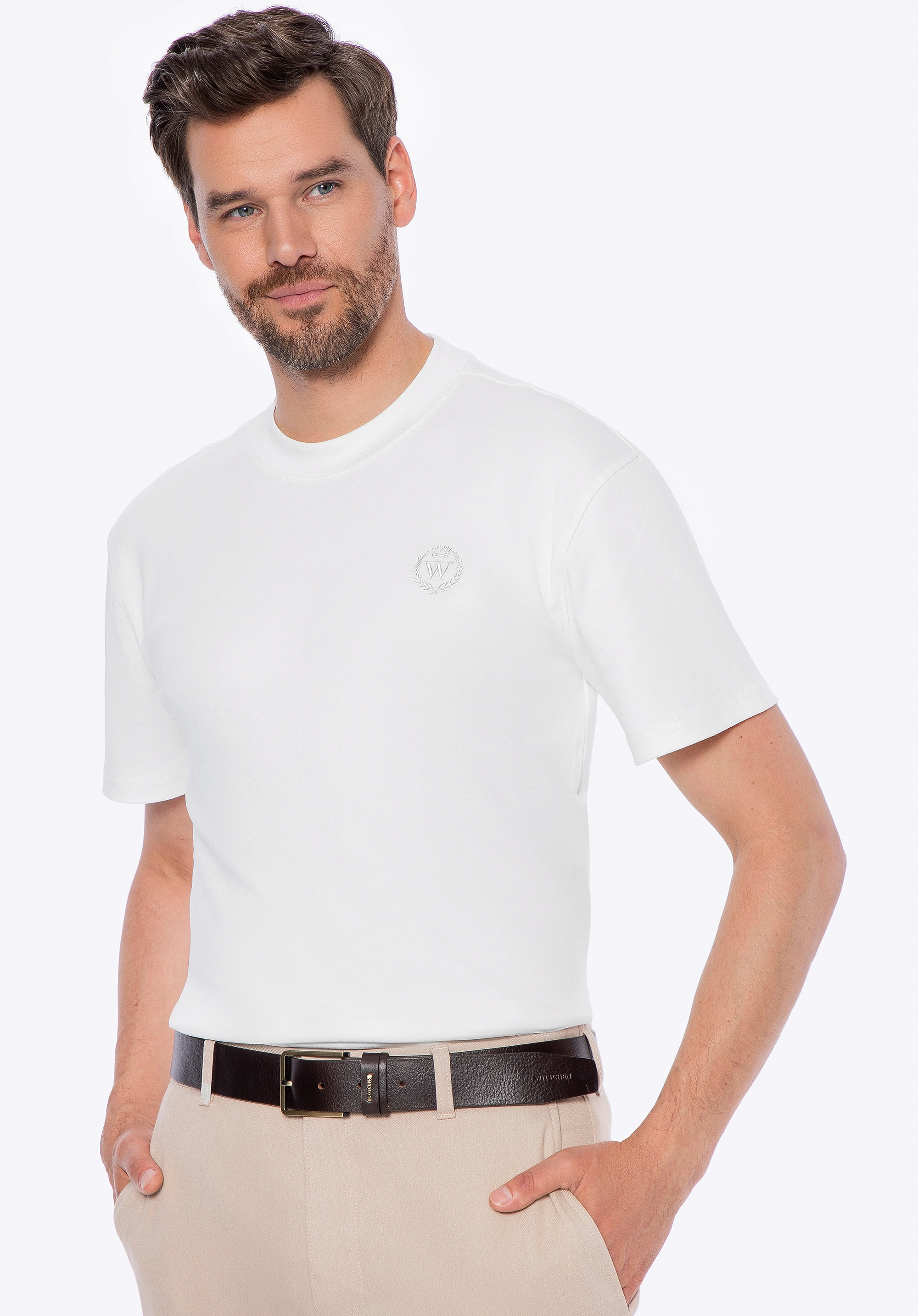 T-shirt męski z bawełny złamana biel