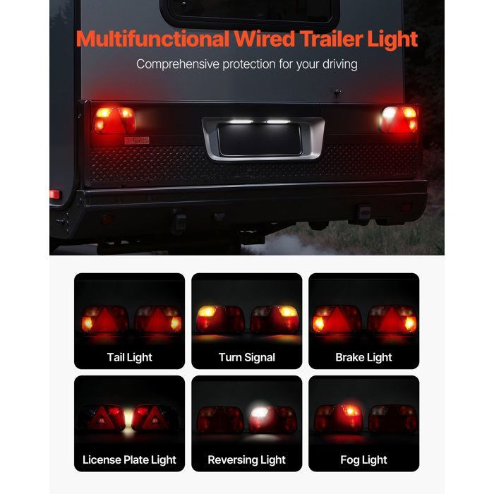 Luces para remolque (2 unidades) - VEVOR - Luces traseras/de freno/de marcha atrás/12 V - Kit de iluminación impermeable para remolque - con arnés de cableado