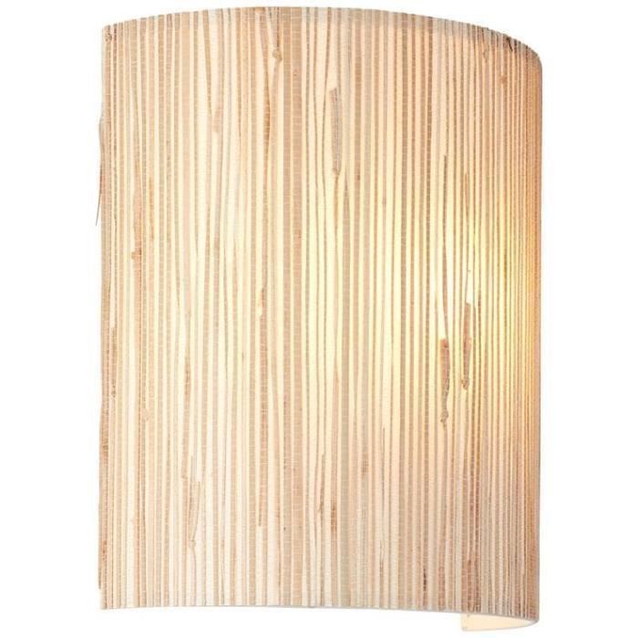 Aplique de pared - Brillante - Wimea - 26x12x23cm - E27 52W - natural - metal y junco marino
