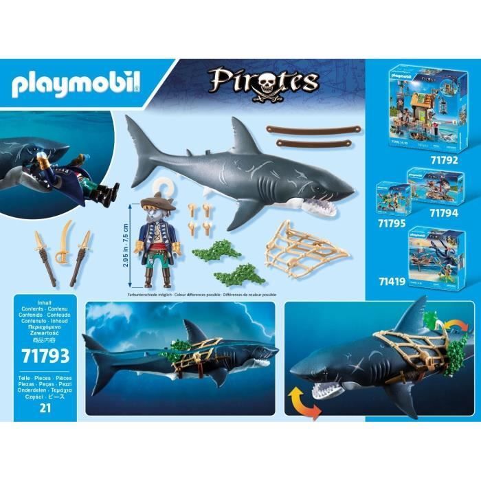 PLAYMOBIL 71793 Pirate and Shark with Articulated Jaw, Pirates, 21 Pieces, Ages 4+