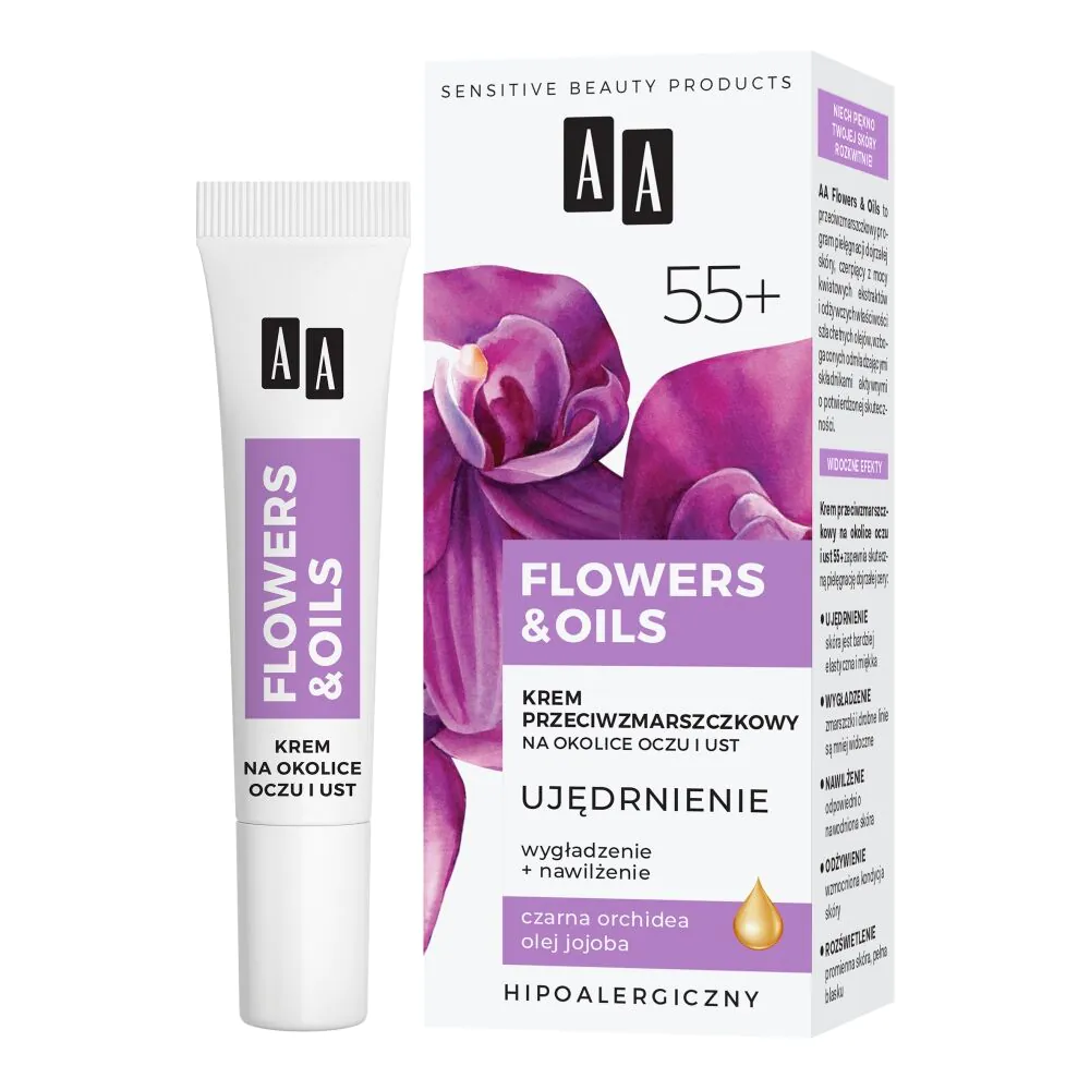 AA Flowers & Oils 55+ Ujędrnienie Krem Przeciwzmarszczkowy na Okolice oczu i ust