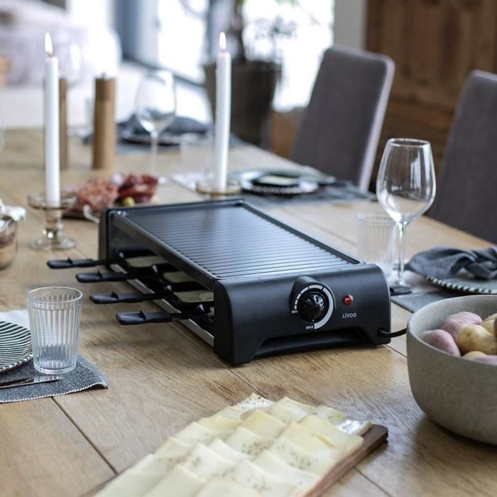Raclette para 8 personas - LIVOO - DOC312 - 1300W - 8 personas - Placa antiadherente extraíble - Termostato ajustable