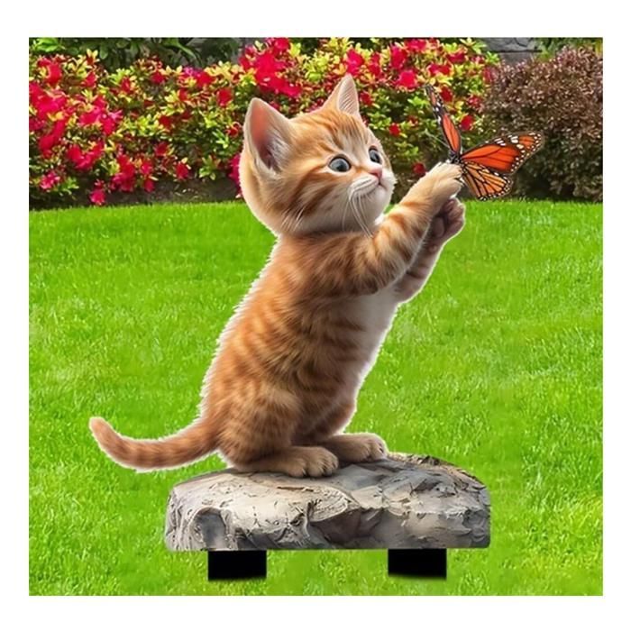 Estaca acrílica para jardín con forma de gato y mariposa, apta para decoración interior y exterior, ideal para macetas.
