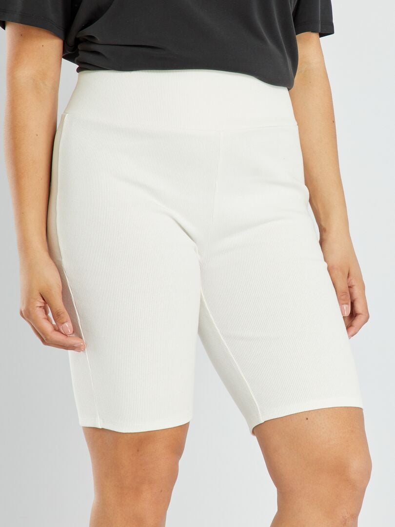Geribbelde gebreide fietsbroek - wit