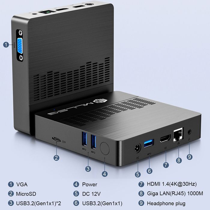 Mini PC Intel Gemini Lake N4000 – Windows 11, 6 GB RAM, 128 GB SSD, Dual-Band Wi-Fi, Bluetooth – Ultra Compact Computer